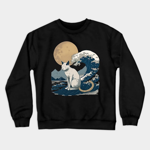 Cat with the Wave Crewneck Sweatshirt by i2studio